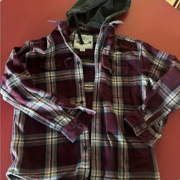 American Eagle Outfitters Other - American Eagle men’s xs maroon Plaid Hooded Flannel Shirt
